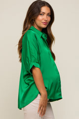 Green Satin Button Up Maternity Top