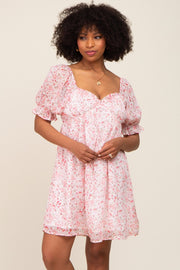 Light Pink Floral Sweetheart Mini Dress