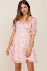 Light Pink Floral Sweetheart Maternity Mini Dress