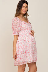 Light Pink Floral Sweetheart Maternity Mini Dress