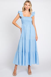 Light Blue Sleeveless Tiered Maxi Dress