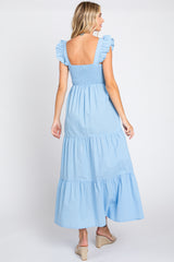 Light Blue Sleeveless Tiered Maxi Dress