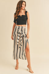 Navy Multi Multi Stripe Pattern Wrap Skirt