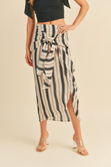 Navy Multi Multi Stripe Pattern Wrap Skirt