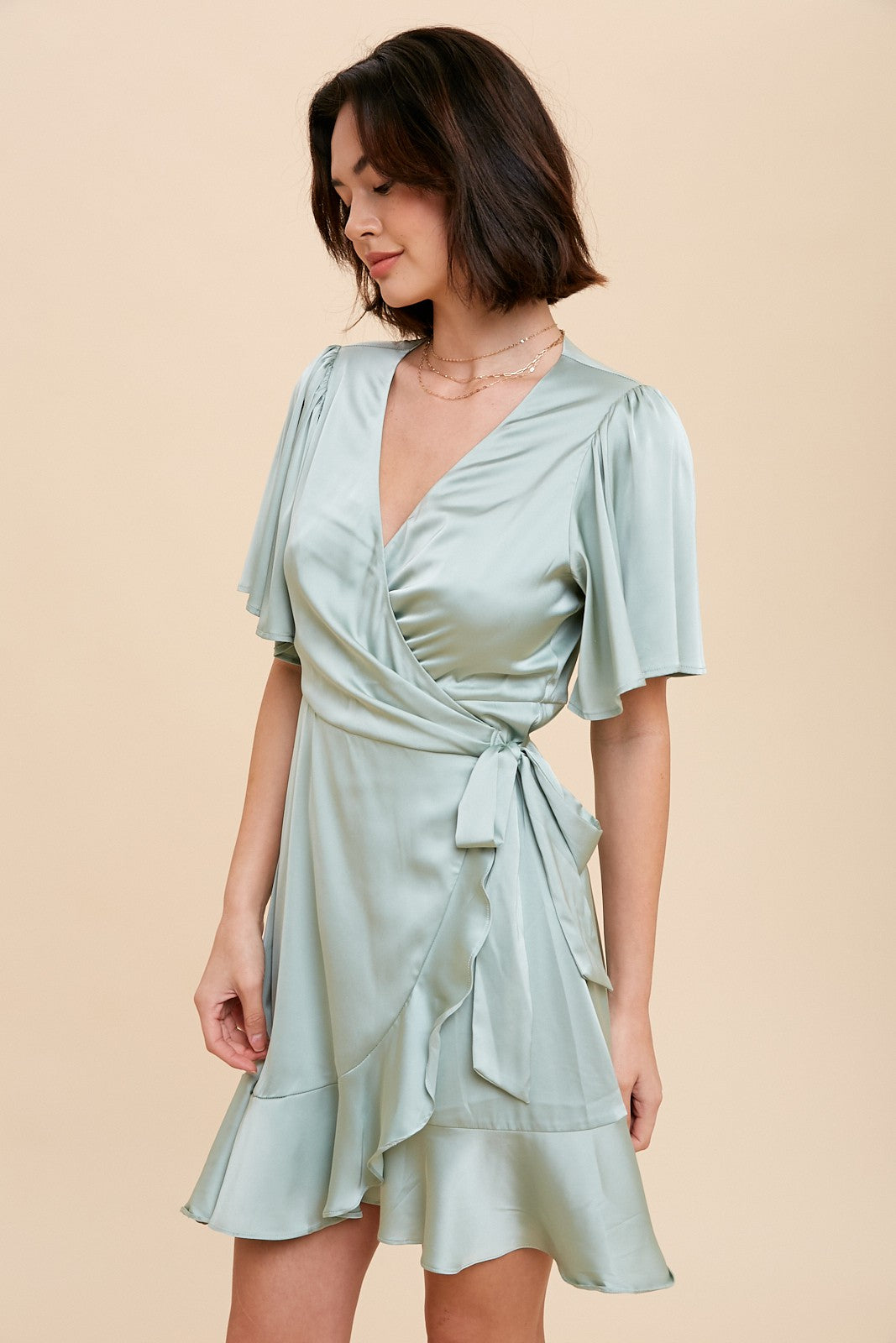 Satin Ruffle wrap Dress