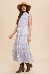 Periwinkle Collared Button Front Floral Midi Dress