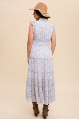 Periwinkle Collared Button Front Floral Midi Dress