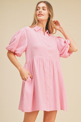 Pink Collared Button Up Dress