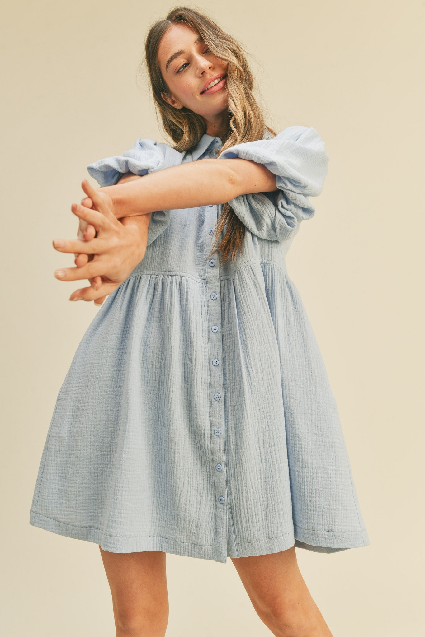 Sky Blue Collared Button Up Dress– PinkBlush