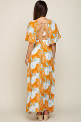 Orange Floral Deep V-Neck Maternity Maxi Dress