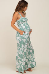 Mint Floral Sweetheart Neck Maternity Jumpsuit