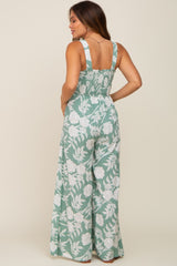 Mint Floral Sweetheart Neck Maternity Jumpsuit