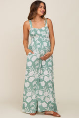 Mint Floral Sweetheart Neck Maternity Jumpsuit