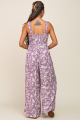 Lavender Floral Sweetheart Neck Jumpsuit