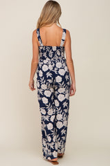 Navy Floral Sweetheart Neck Maternity Jumpsuit