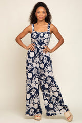 Navy Floral Sweetheart Neck Maternity Jumpsuit