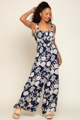 Navy Floral Sweetheart Neck Jumpsuit