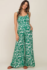 Green Floral Sweetheart Neck Maternity Jumpsuit