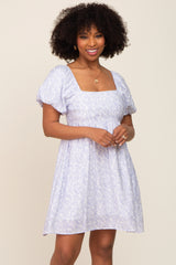 Ivory Leaf Print Puff Sleeve Maternity Dress