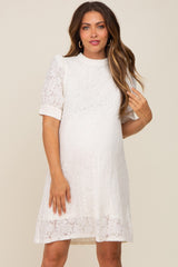 Ivory Lace Short Sleeve Satin Tie Maternity Dress