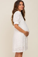 Ivory Lace Short Sleeve Satin Tie Maternity Dress