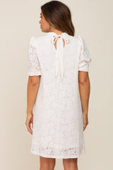 Ivory Lace Short Sleeve Satin Tie Maternity Dress