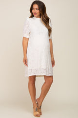 Ivory Lace Short Sleeve Satin Tie Maternity Dress