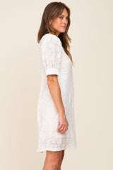 Ivory Lace Short Sleeve Satin Tie Dress