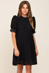 Black Lace Short Sleeve Satin Tie Dress