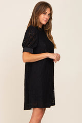 Black Lace Short Sleeve Satin Tie Dress