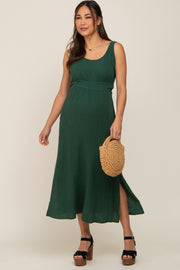 Forest Green Lightweight Sleeveless Open Back Maternity Maxi Dress