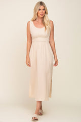 Beige Lightweight Sleeveless Open Back Maxi Dress