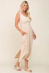 Beige Lightweight Sleeveless Open Back Maxi Dress