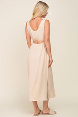 Beige Lightweight Sleeveless Open Back Maxi Dress