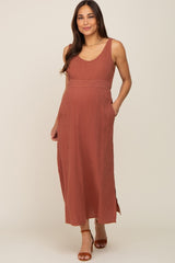 Brown Lightweight Sleeveless Open Back Maternity Maxi Dress