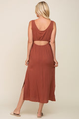 Brown Lightweight Sleeveless Open Back Maxi Dress