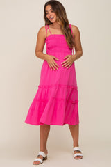 Fuchsia Sleeveless Tiered Maternity Midi Dress