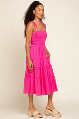 Fuchsia Sleeveless Tiered Midi Dress