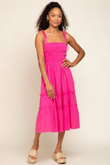 Fuchsia Sleeveless Tiered Midi Dress