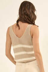 Sand Stripe V Neck Sleeveless Sweater Tank Top