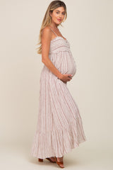 Cream Printed Sleeveless Button Down Maternity Dress