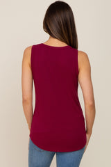 Burgundy Sleeveless Ribbed Pocked Maternity Top