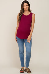 Burgundy Sleeveless Ribbed Pocked Maternity Top