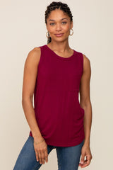 Burgundy Sleeveless Ribbed Pocked Maternity Top