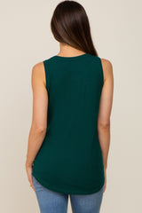 Hunter Green Sleeveless Ribbed Pocked Maternity Top