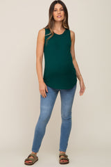 Hunter Green Sleeveless Ribbed Pocked Maternity Top