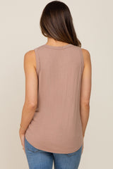 Mocha Sleeveless Ribbed Pocked Maternity Top