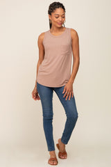 Mocha Sleeveless Ribbed Pocked Top