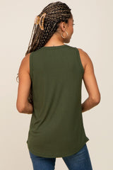 Olive Sleeveless Ribbed Pocked Top