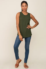 Olive Sleeveless Ribbed Pocked Top